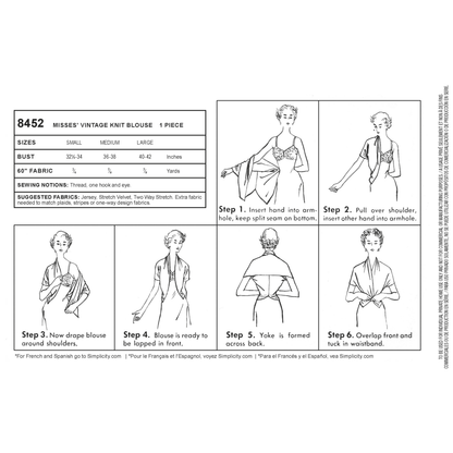 Simplicity S8452 sewing pattern envelope showing 1950s style blouses
