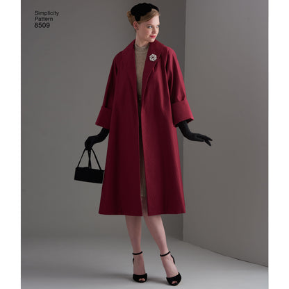 Simplicity S8509 sewing pattern envelope showing 1950s style coat and jacket