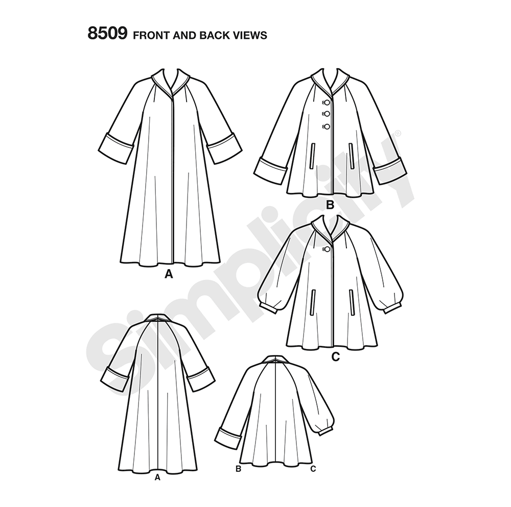Simplicity S8509 sewing pattern envelope showing 1950s style coat and jacket