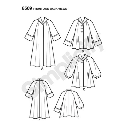 Simplicity S8509 sewing pattern envelope showing 1950s style coat and jacket