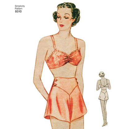 Simplicity sewing pattern S8510 envelope showing bra and knickers set