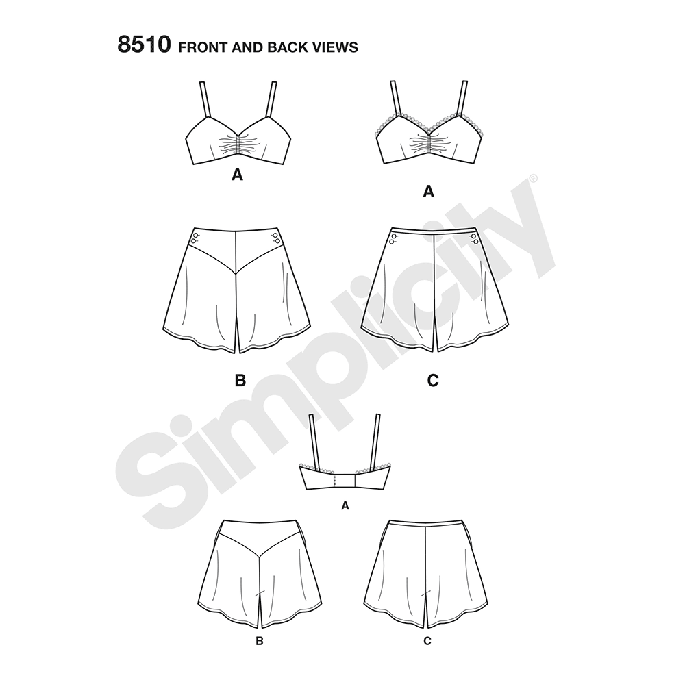 Simplicity sewing pattern S8510 envelope showing bra and knickers set