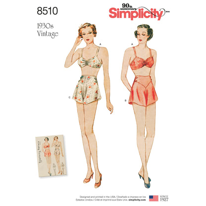 Simplicity sewing pattern S8510 envelope showing bra and knickers set