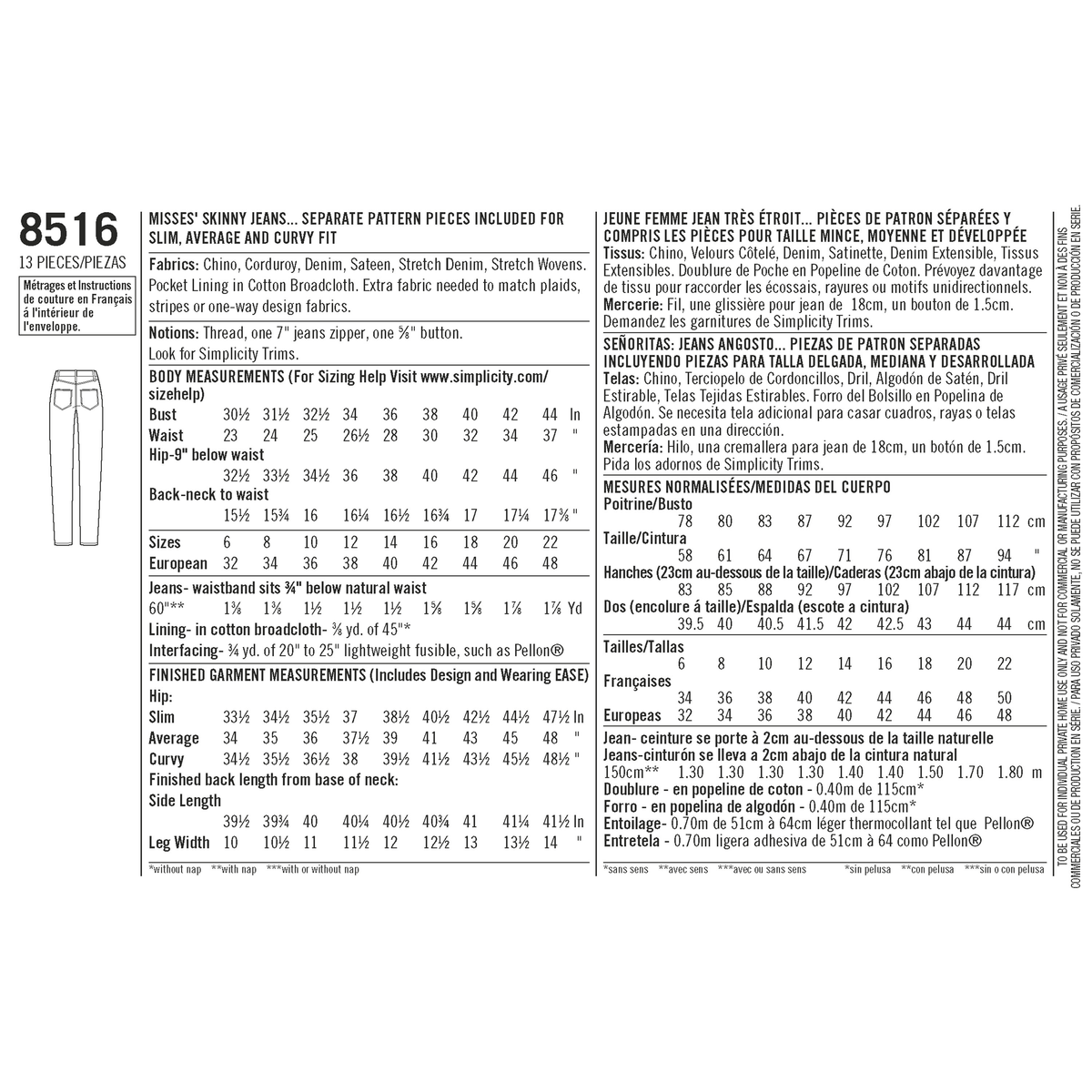 Simplicity sewing pattern S8516 envelope showing skirt and trousers