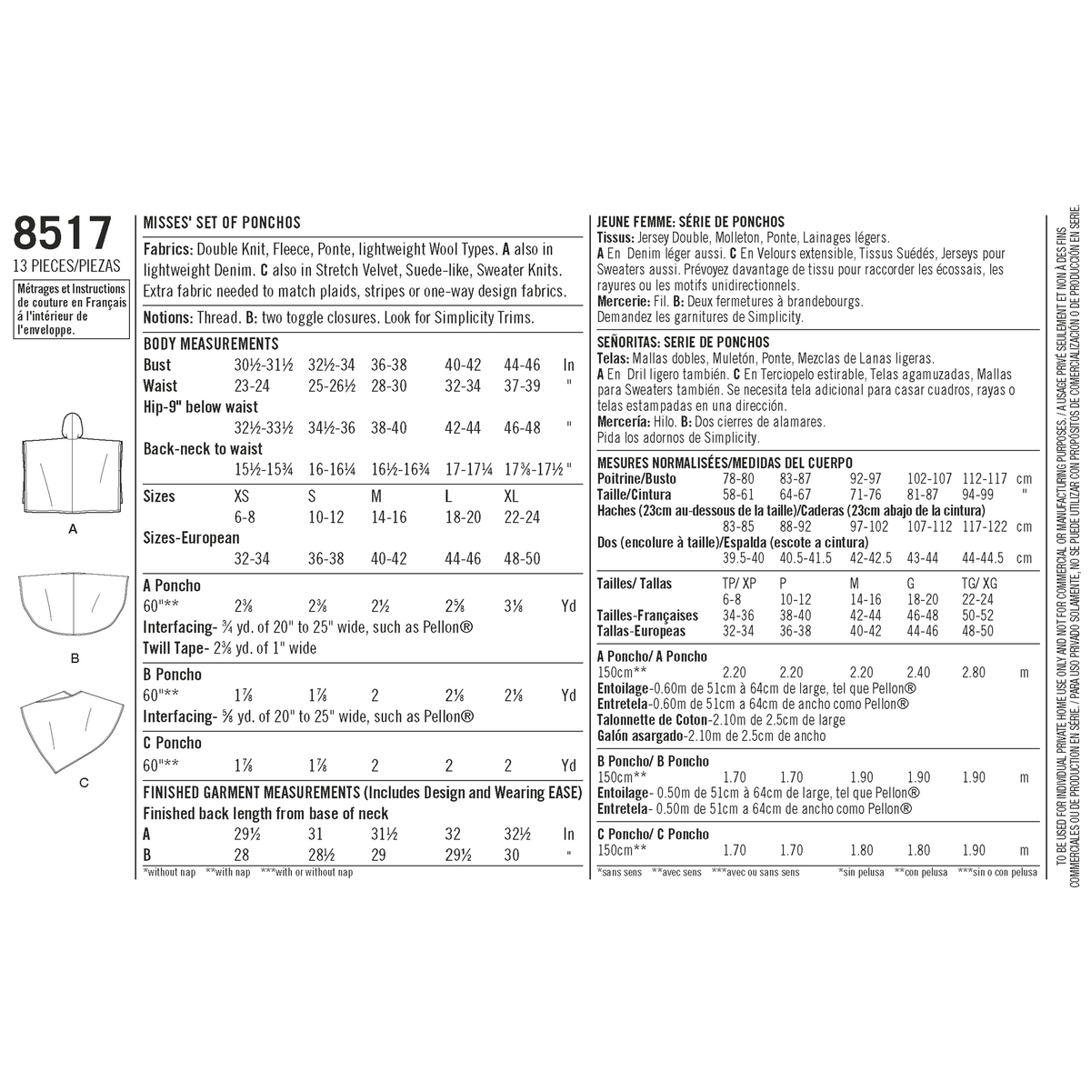 Simplicity sewing pattern S8517 envelope showing poncho