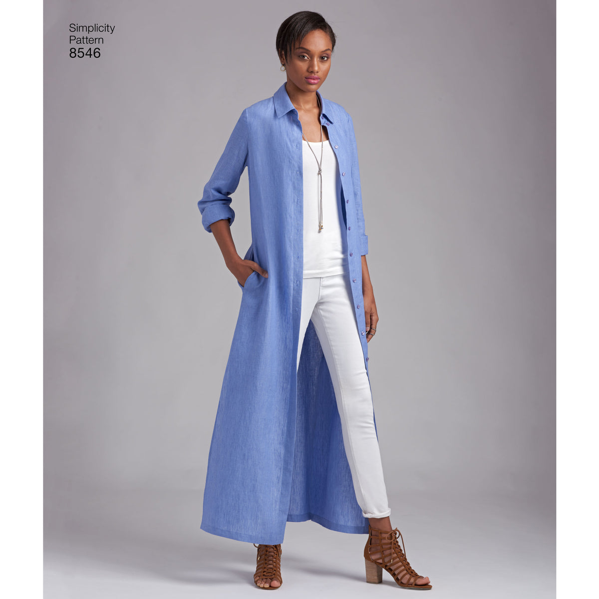 Simplicity sewing pattern S8546 envelope showing button front dress