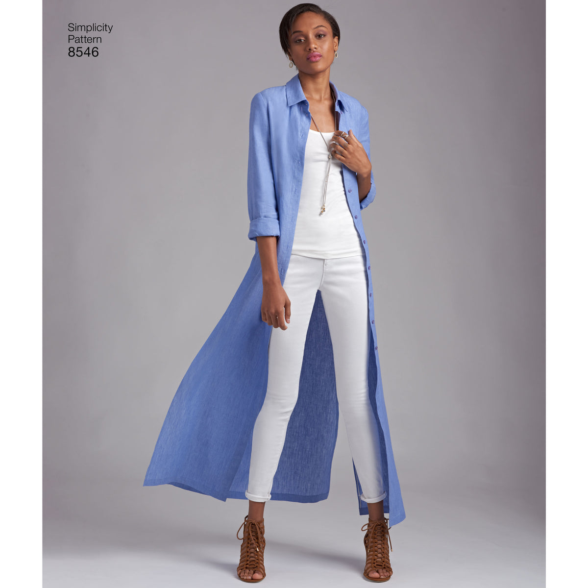 Simplicity sewing pattern S8546 envelope showing button front dress