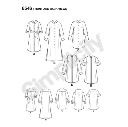 Simplicity sewing pattern S8546 envelope showing button front dress