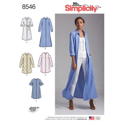 Simplicity sewing pattern S8546 envelope showing button front dress