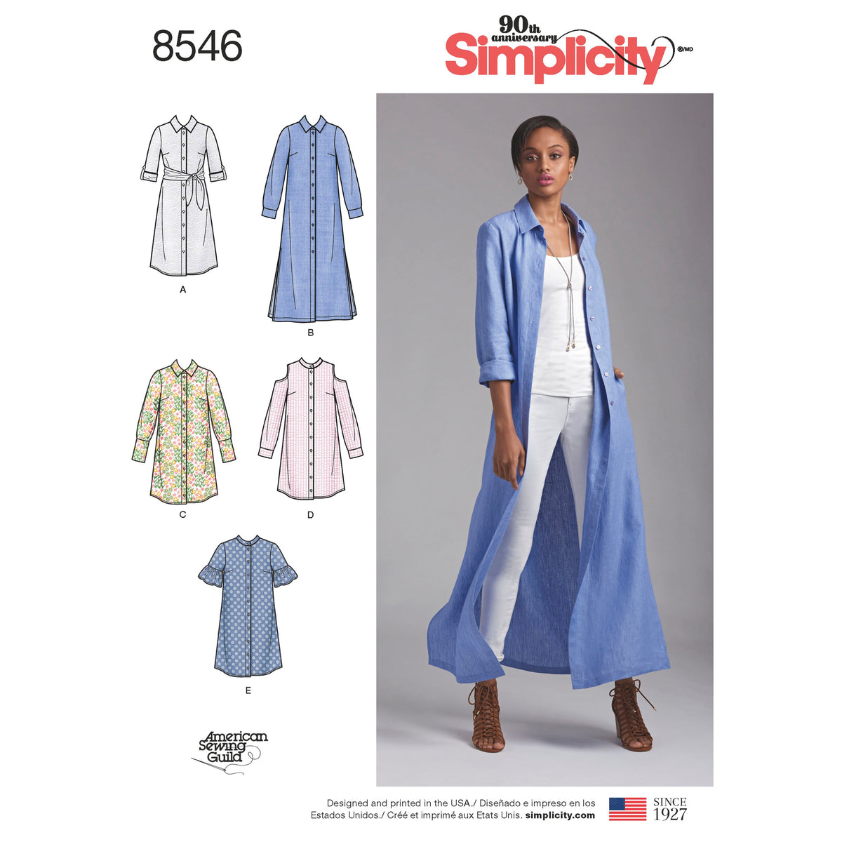 Simplicity sewing pattern S8546 envelope showing button front dress