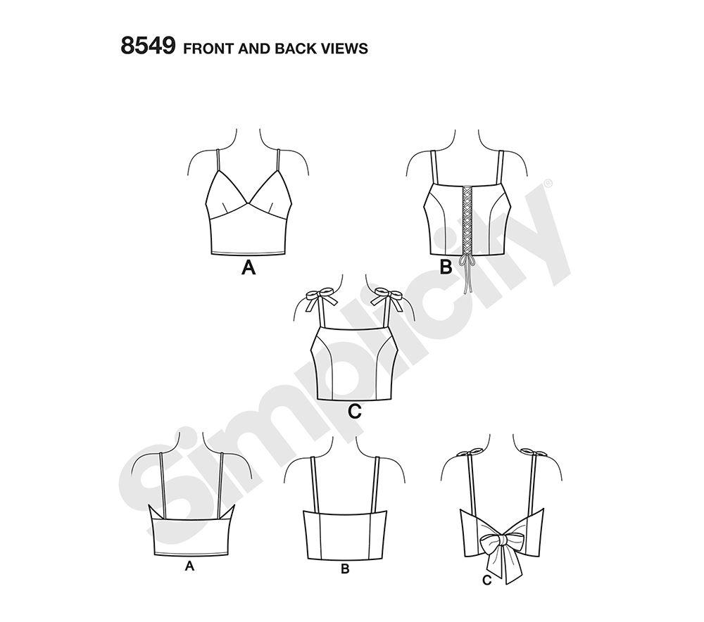 Simplicity sewing pattern S8549 envelope showing bra tops