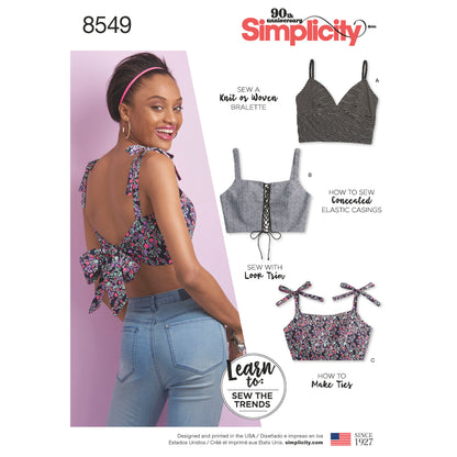Simplicity sewing pattern S8549 envelope showing bra tops