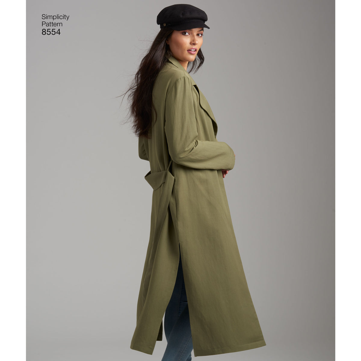Simplicity sewing pattern S8554 envelope showing soft trench coat and jacket