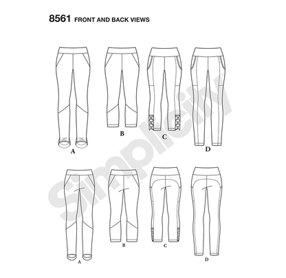 Simplicity sewing pattern S8561 envelope showing knit leggings