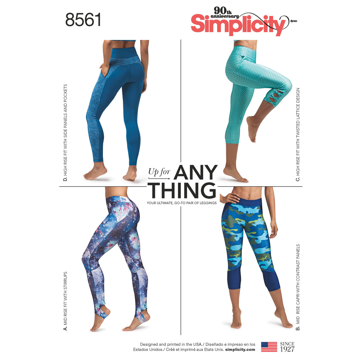Simplicity sewing pattern S8561 envelope showing knit leggings