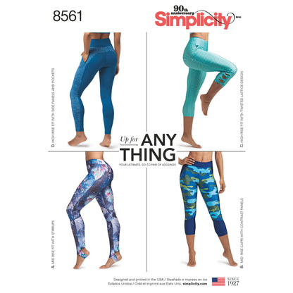 Simplicity sewing pattern S8561 envelope showing knit leggings