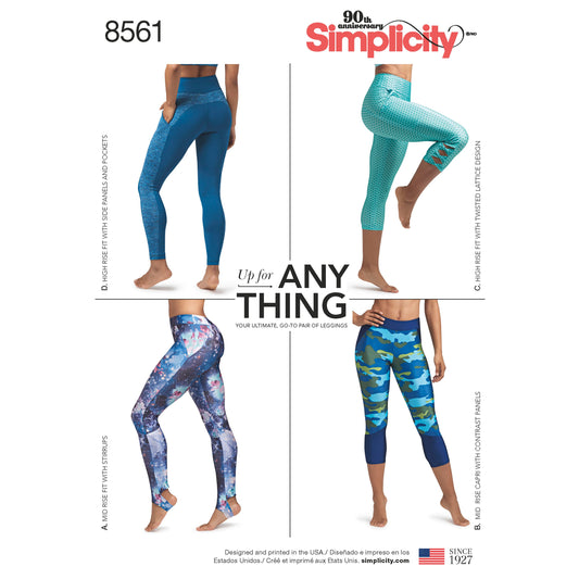 Simplicity sewing pattern S8561 envelope showing knit leggings