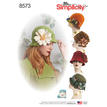 Simplicity sewing pattern S8573 envelope showing flapper hats