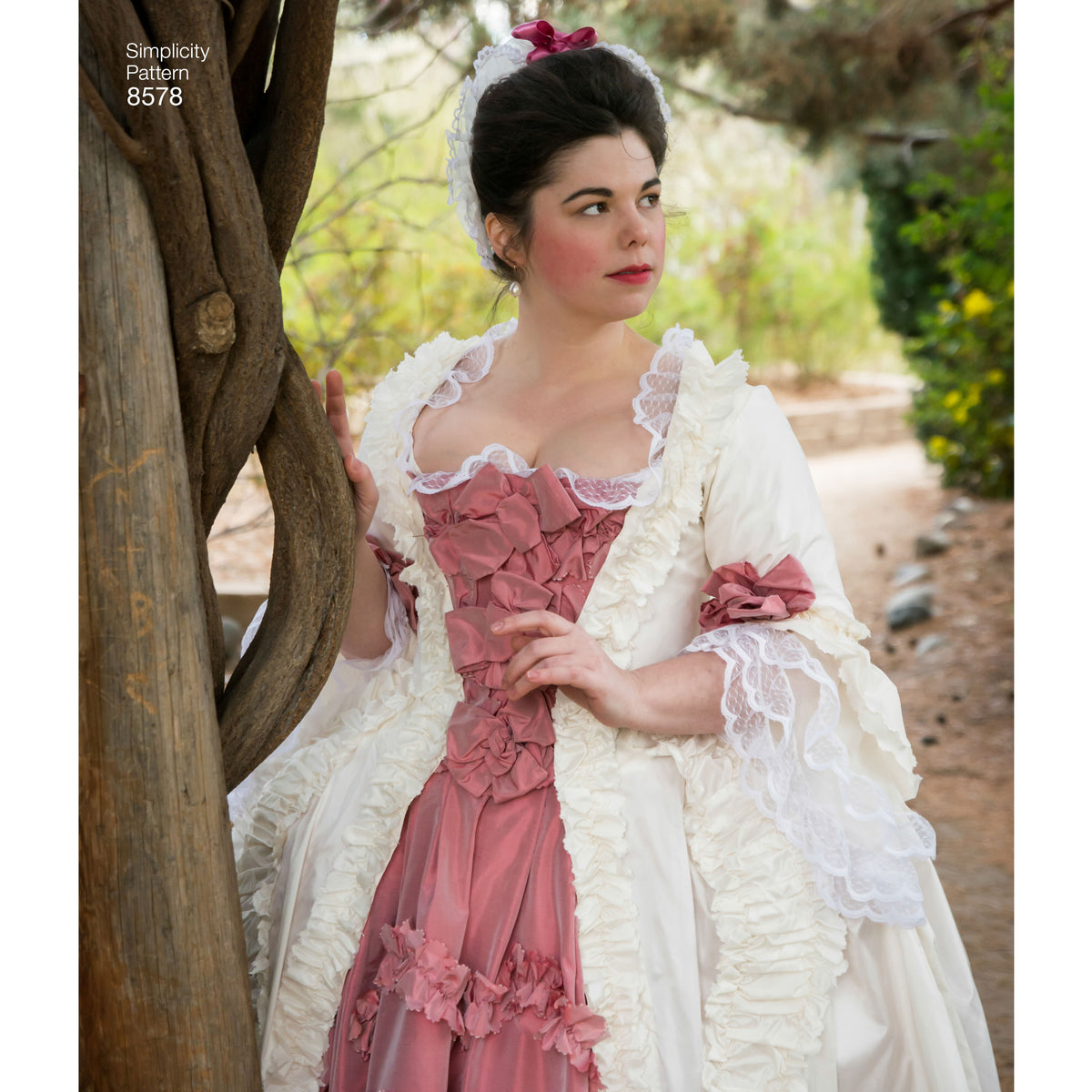 Simplicity sewing pattern S8578 envelope showing 18th century gown