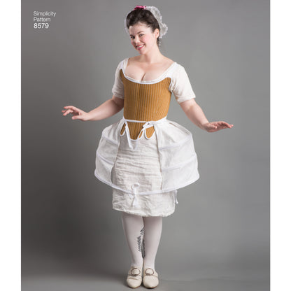 Simplicity sewing pattern S8579 envelope showing 18th century undergarments
