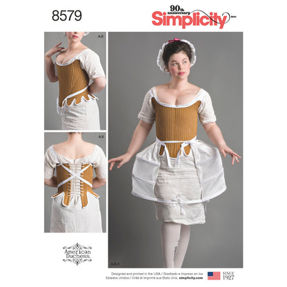 Simplicity sewing pattern S8579 envelope showing 18th century undergarments