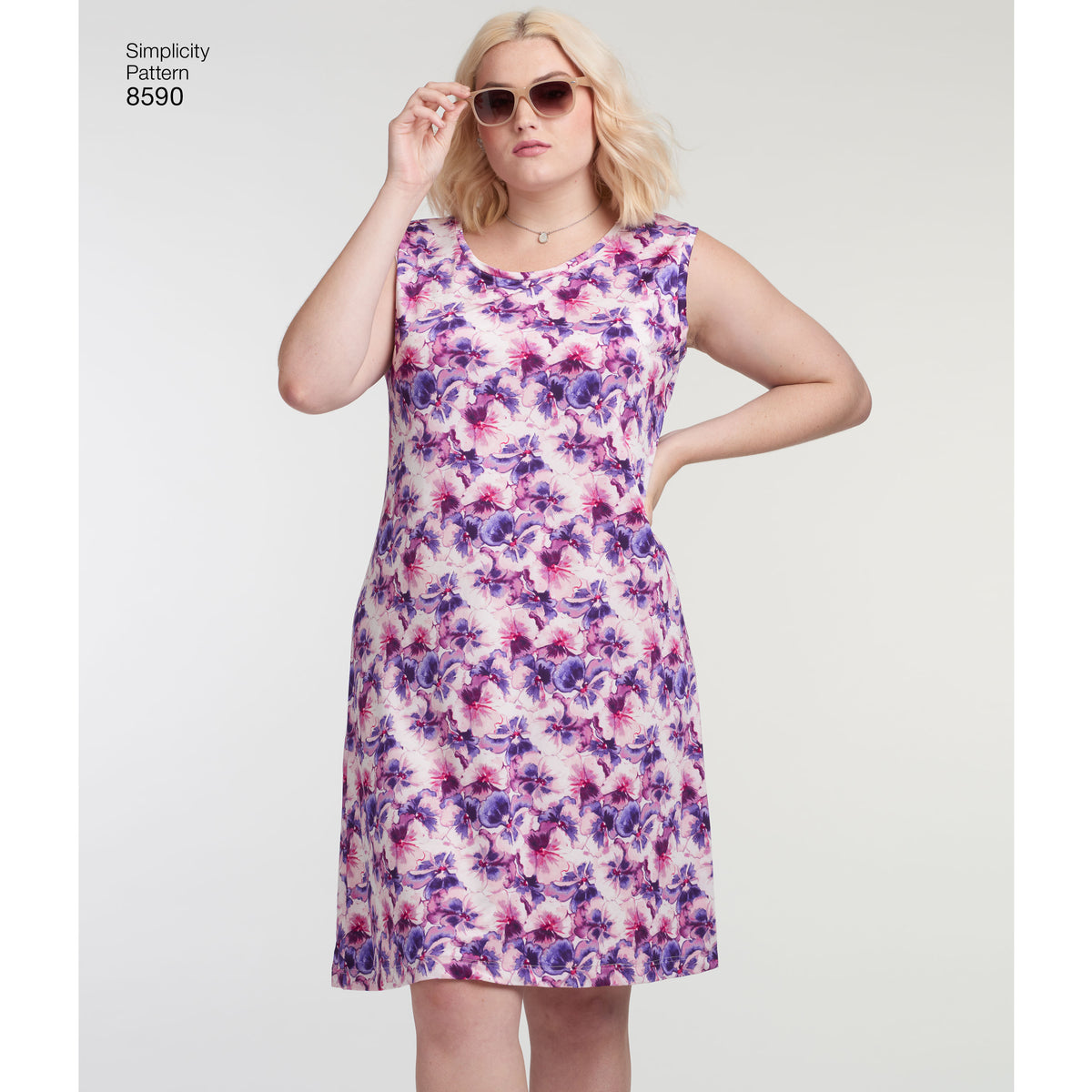 Simplicity sewing pattern S8590 envelope showing dress