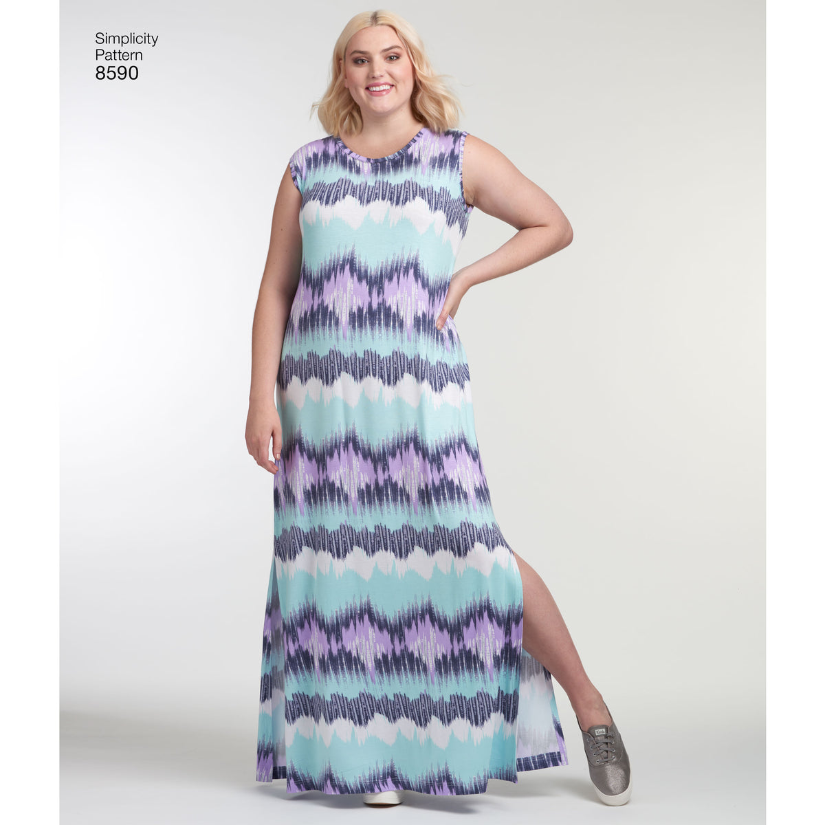 Simplicity sewing pattern S8590 envelope showing dress