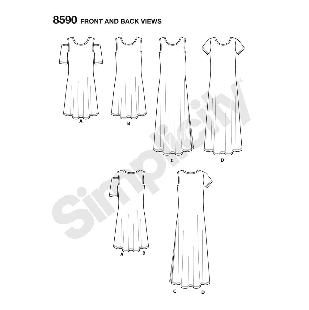 Simplicity sewing pattern S8590 envelope showing dress