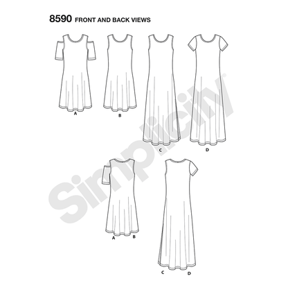 Simplicity sewing pattern S8590 envelope showing dress