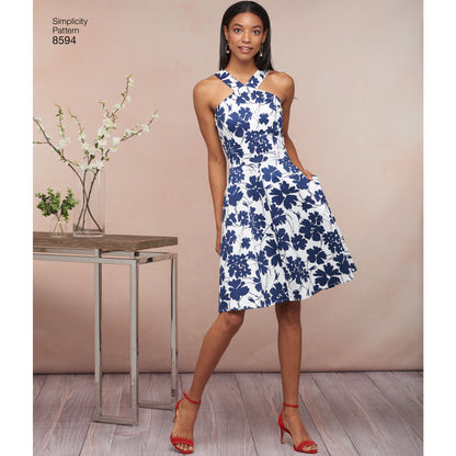 Simplicity sewing pattern S8594 envelope showing dresses