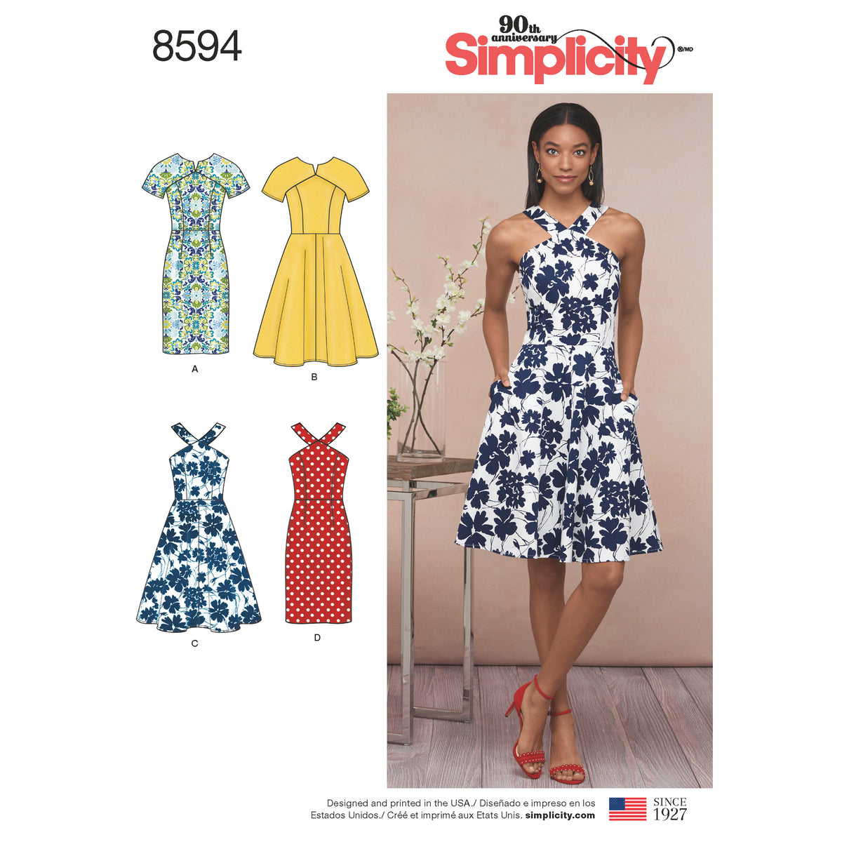 Simplicity sewing pattern S8594 envelope showing dresses