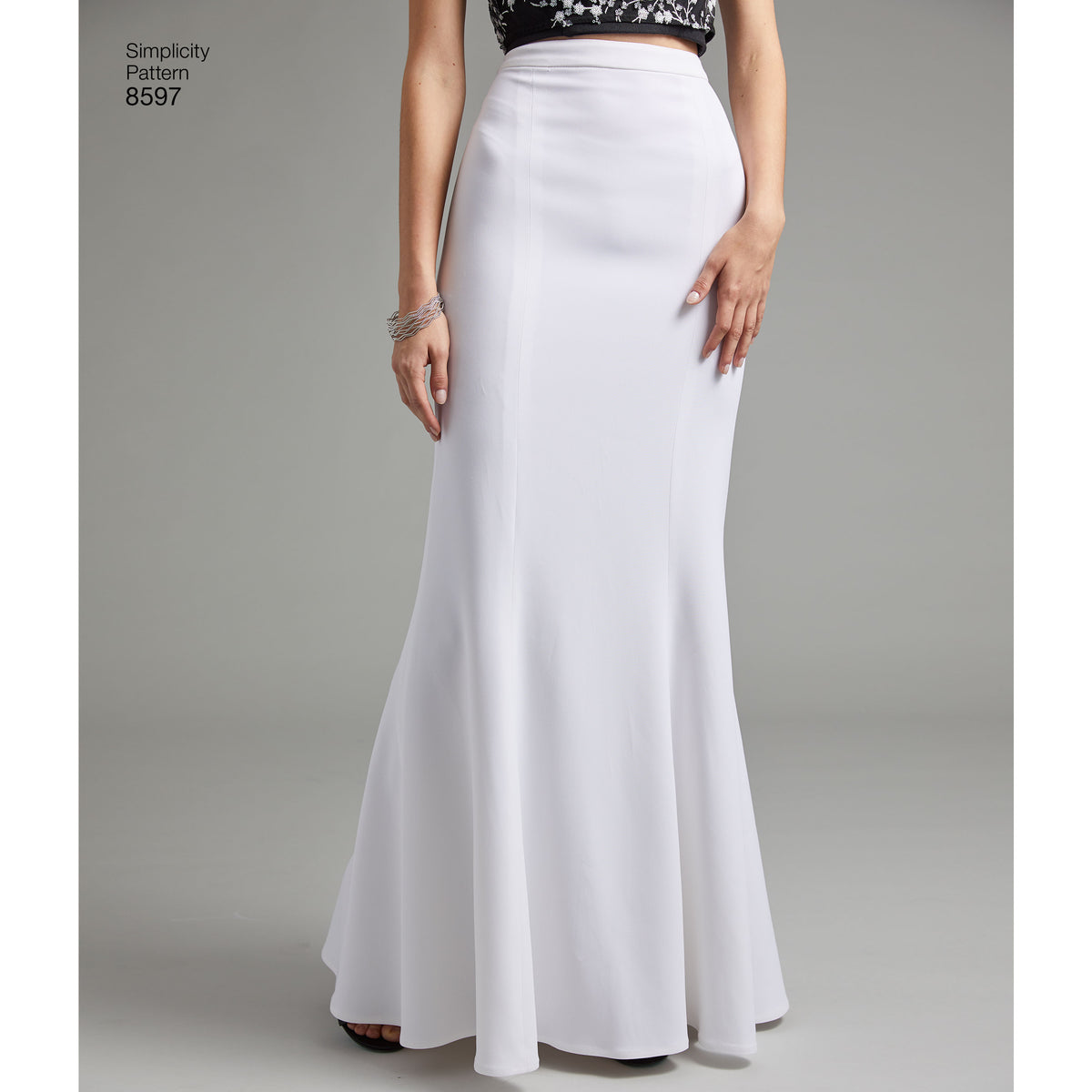 Simplicity sewing pattern S8597 envelope showing special occasion skirts