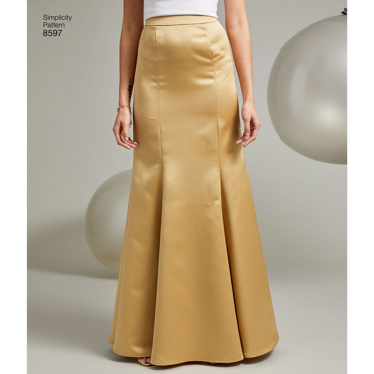 Simplicity sewing pattern S8597 envelope showing special occasion skirts