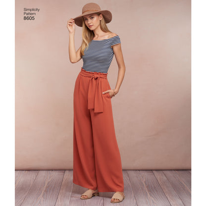 Simplicity sewing pattern S8605 envelope showing pull-on trousers and skirt