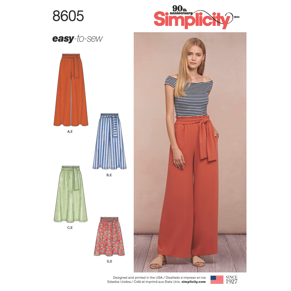 Simplicity sewing pattern S8605 envelope showing pull-on trousers and skirt