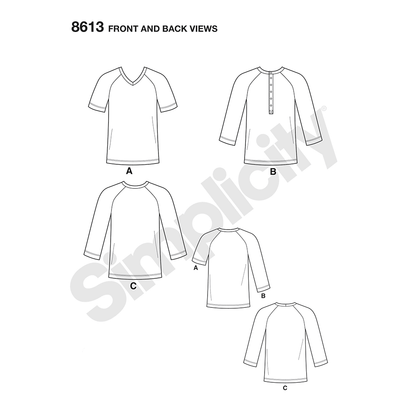Simplicity sewing pattern S8613 envelope showing raglan knit top