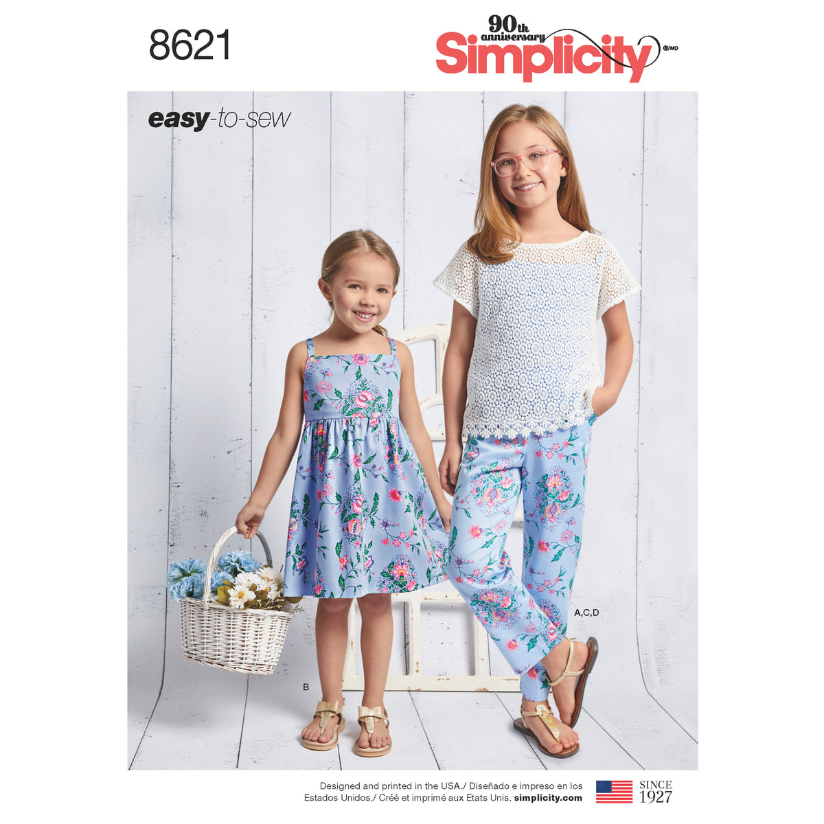 Simplicity sewing pattern S8621 envelope showing girls' casual wear