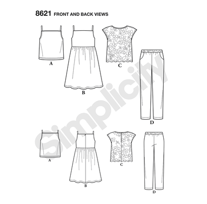 Simplicity sewing pattern S8621 envelope showing girls' casual wear