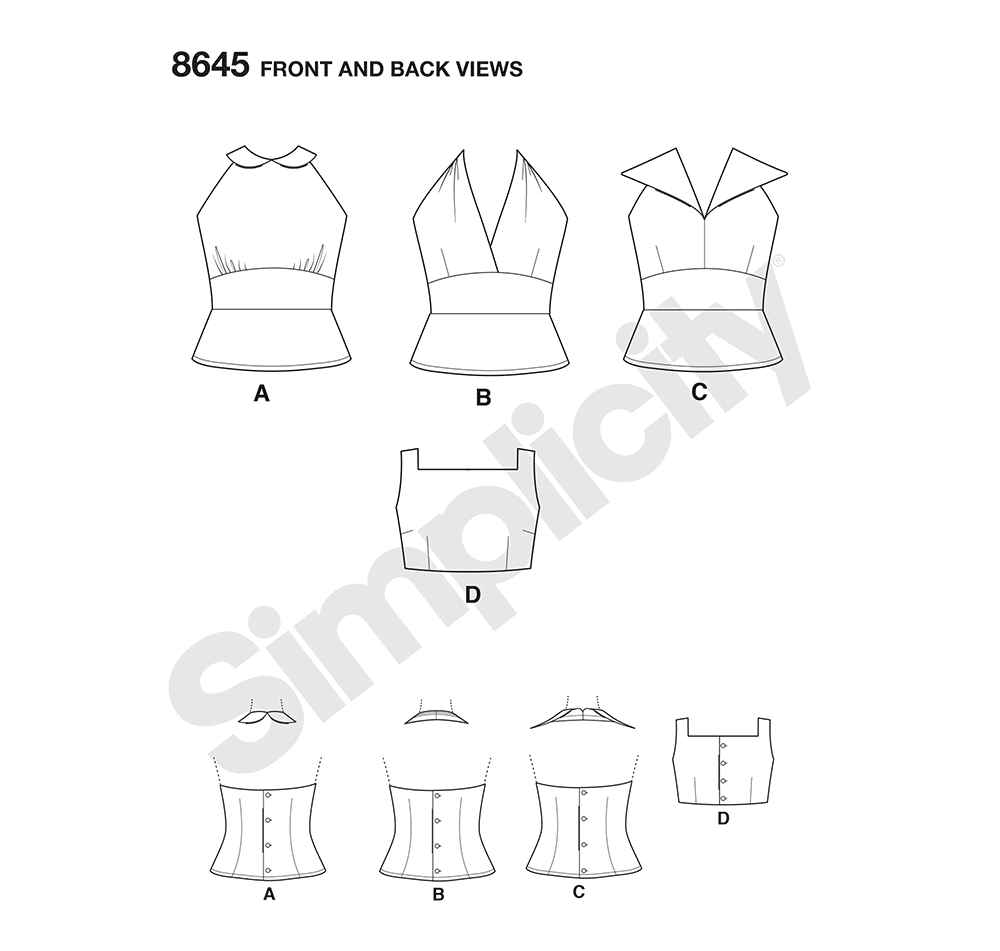 Simplicity sewing pattern S8645 envelope showing halter and sun tops
