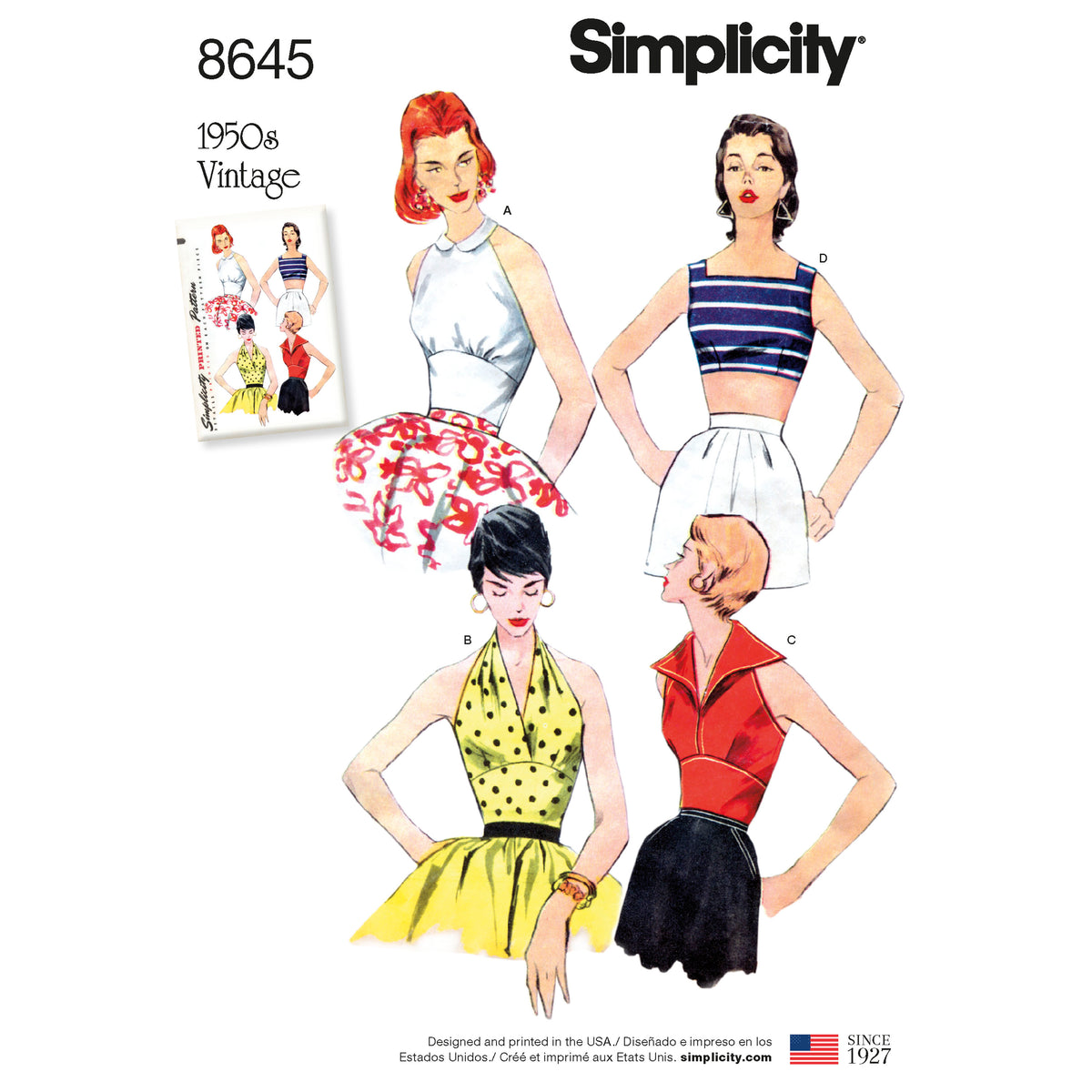 Simplicity sewing pattern S8645 envelope showing halter and sun tops