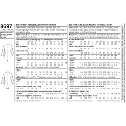 Simplicity S8697 sewing pattern envelope showing women's plus size boyfriend blazer