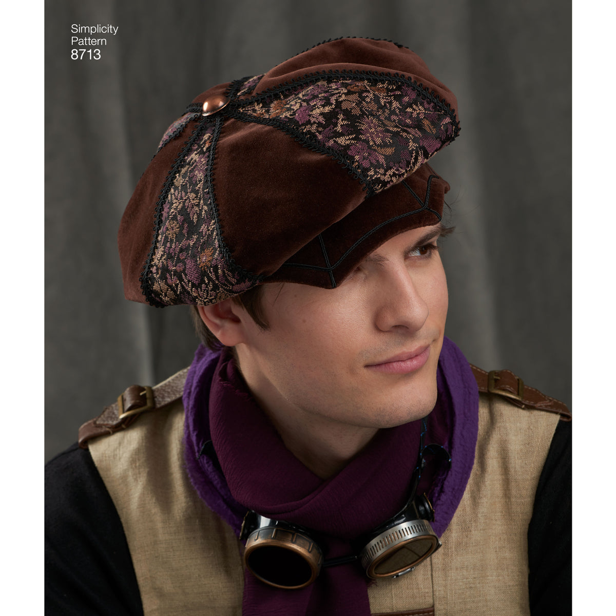 Simplicity S8713 sewing pattern envelope showing arkivestry men's hats