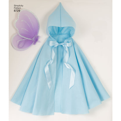 Simplicity S8729 sewing pattern envelope showing child's caped character costumes