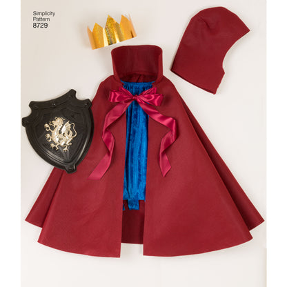 Simplicity S8729 sewing pattern envelope showing child's caped character costumes