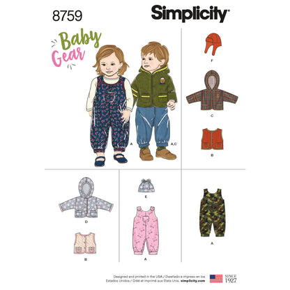 Simplicity S8759 sewing pattern envelope showing baby winter casual wear