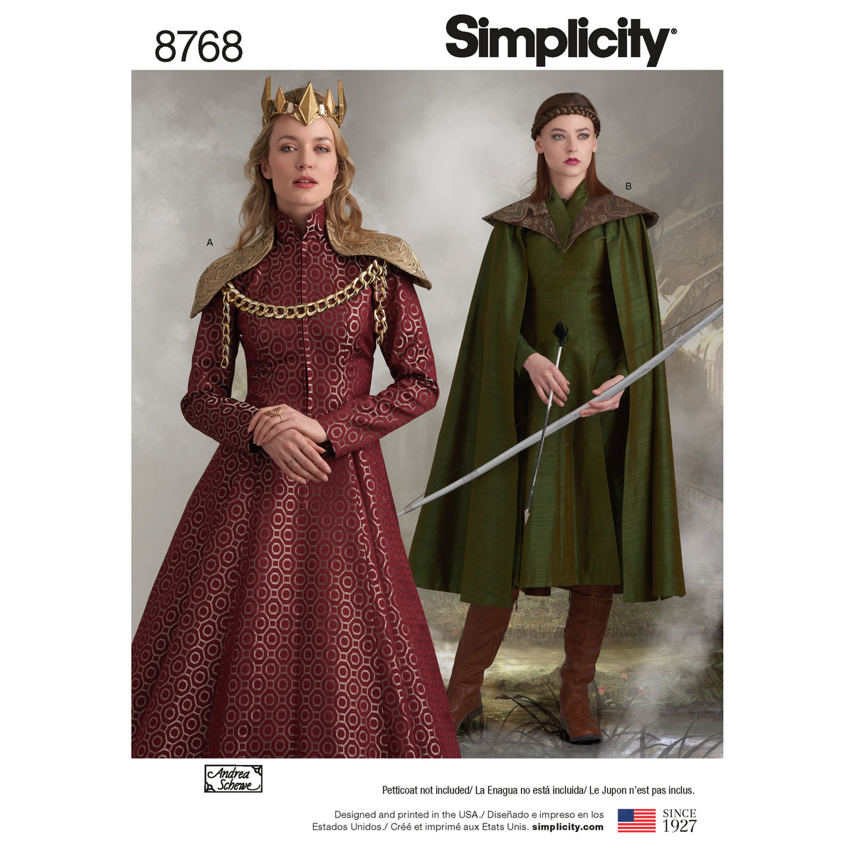 Simplicity S8768 sewing pattern envelope showing misses' fantasy cosplay costume