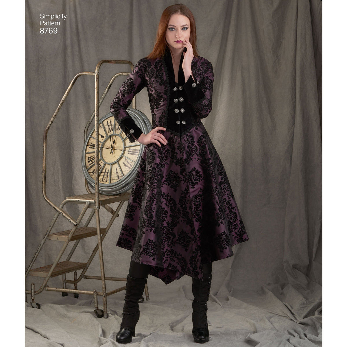 Simplicity S8769 sewing pattern envelope showing misses' military cosplay coat