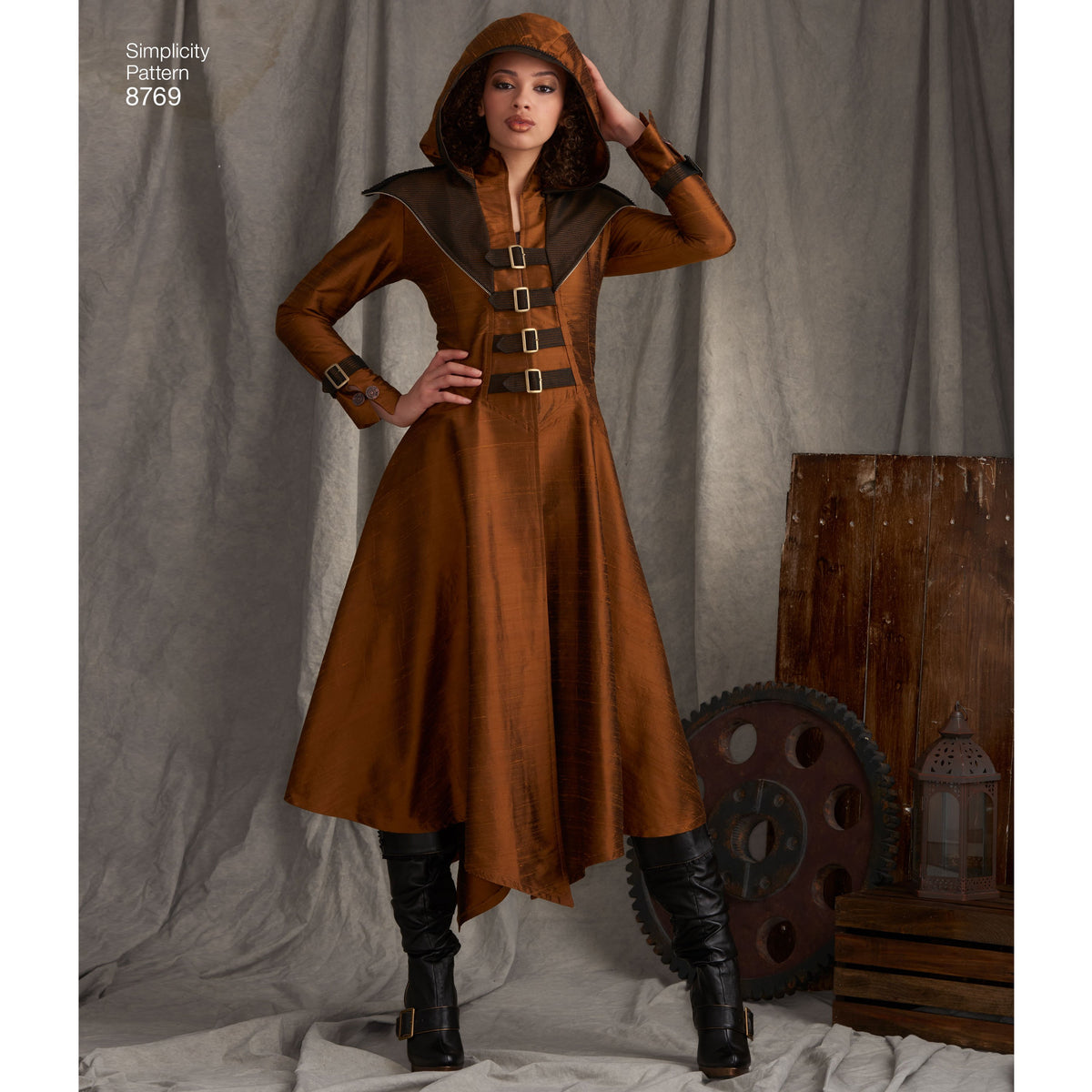 Simplicity S8769 sewing pattern envelope showing misses' military cosplay coat