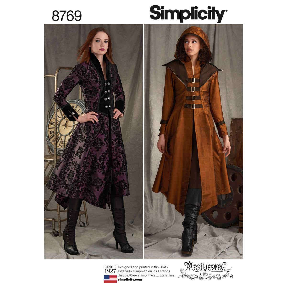 Simplicity S8769 sewing pattern envelope showing misses' military cosplay coat