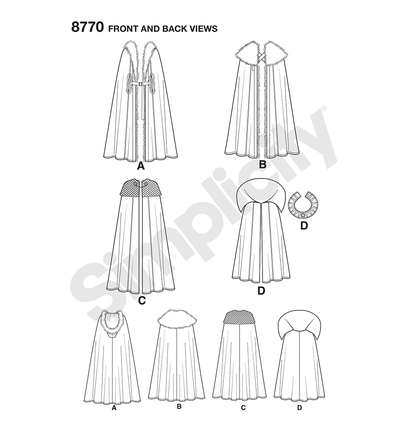 Simplicity S8770 sewing pattern envelope showing unisex fantasy capes